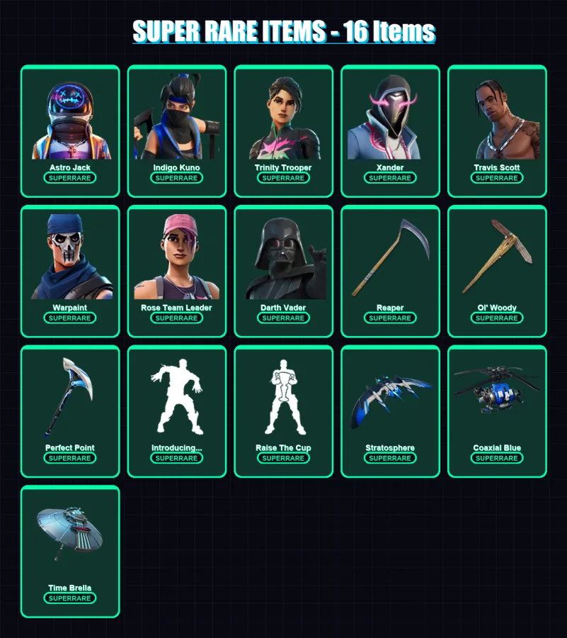 [PC/XBOX/PSN] | Astro Jack | Indigo Kuno | Trinity Trooper | Xander | Travis Scott | 517 skin | 443 pickaxe | 382 emote | 290 glider | Lv4916
