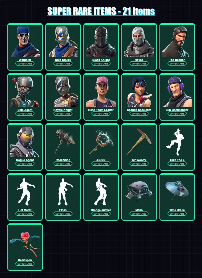 [PC/PSN] | Warpaint | Blue Squire | Black Knight | Havoc | The Reaper | 61 skin | 44 pickaxe | 41 emote | 51 glider | Lv701