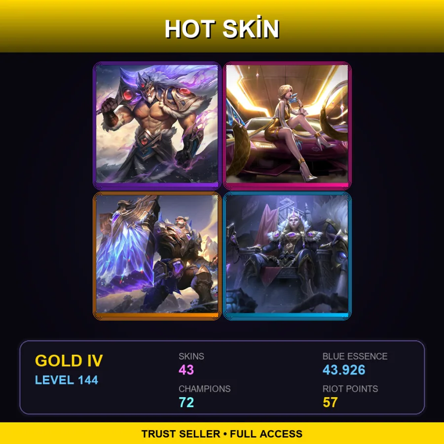 EUW | Lv144 | Gold IV | 43 Skin | 72 Champ
