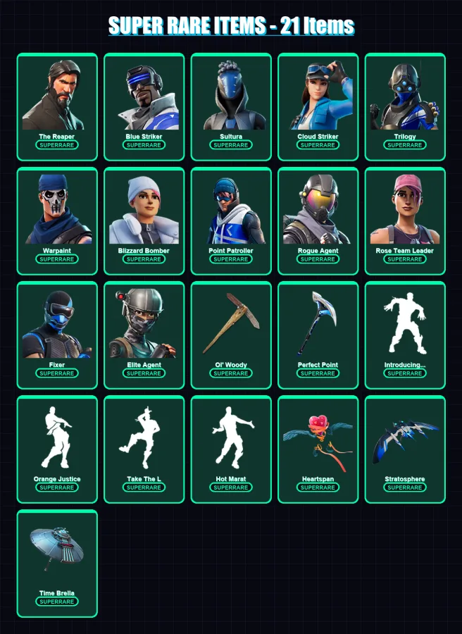 [PC] | The Reaper | Blue Striker | Sultura | Cloud Striker | Trilogy | 109 skin | 127 pickaxe | 119 emote | 115 glider | Lv1621 — Fortnite account