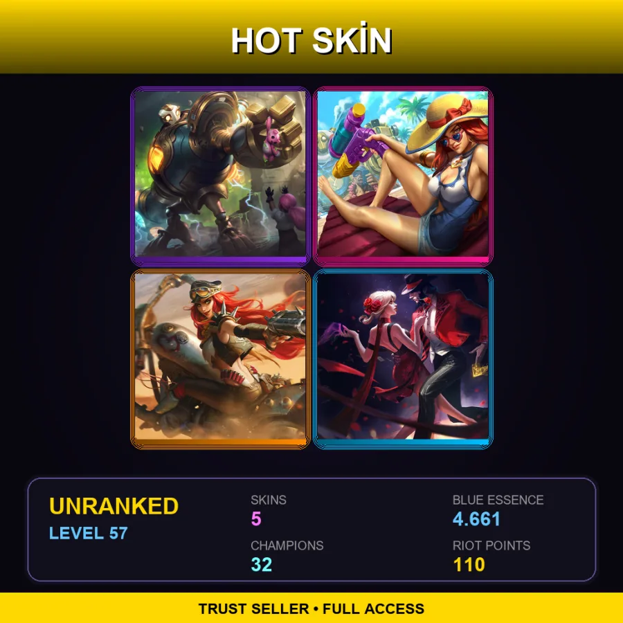 LAS | Lv57 | Unranked | 5 Skin | 32 Champ — LoL account