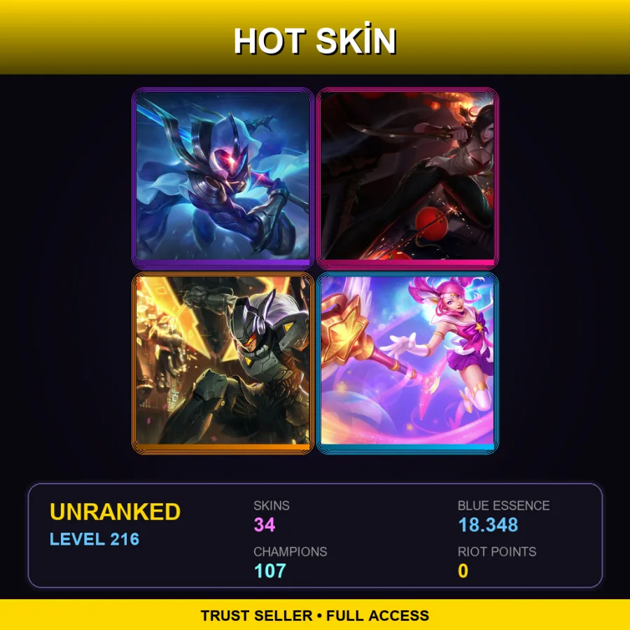 EUNE | Lv216 | Unranked | 34 Skin | 107 Champ with Evelynn