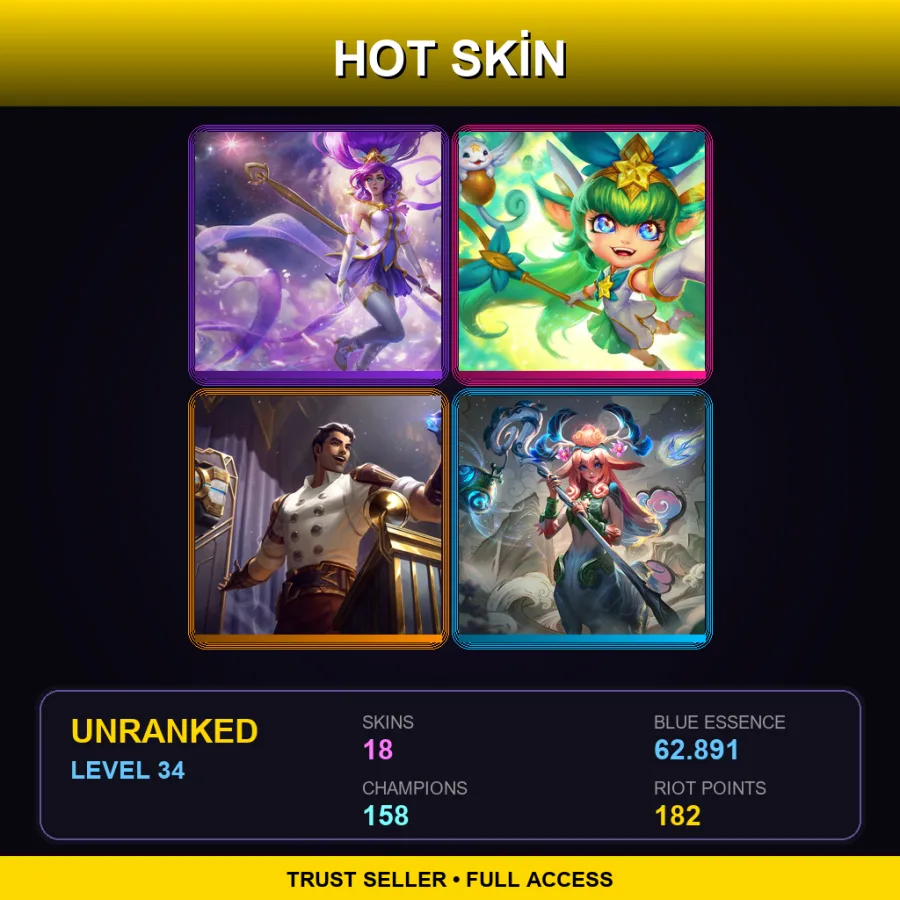VN | Lv34 | Unranked | 18 Skin | 158 Champ — LoL account