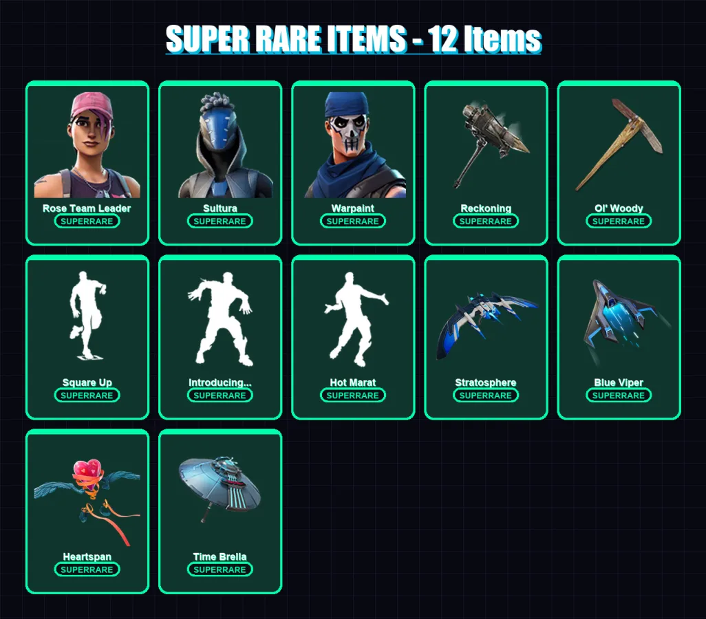 [PC/PSN] | Rose Team Leader | Sultura | Warpaint | Ultima Knight | Hybrid | 145 skin | 156 pickaxe | 149 emote | 152 glider | Lv2014