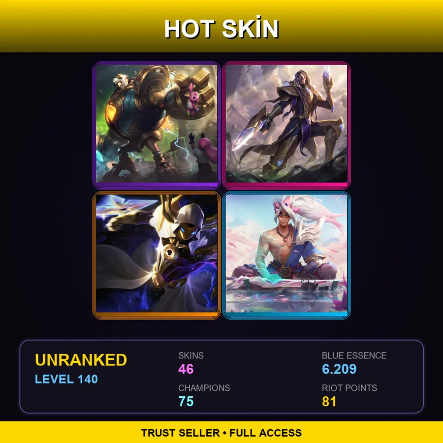 OCE | Lv140 | Unranked | 46 Skin | 75 Champ — Unranked / Smurf League of Legends
