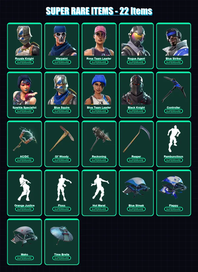 [PS4/PS5/XBOX/PC] | Royale Knight | Warpaint | Rose Team Leader | Rogue Agent | Blue Striker | 45 skin | 33 pickaxe | 51 emote | 43 glider | Lv611