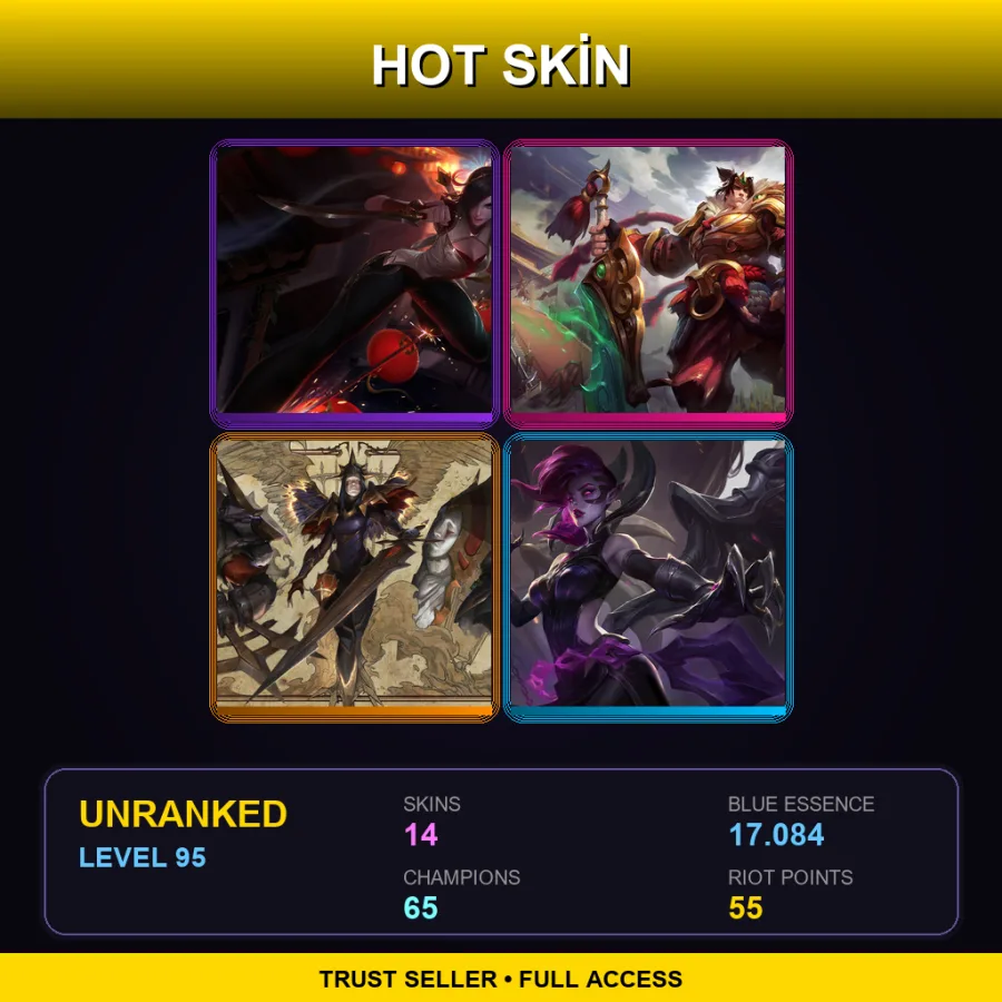 EUW | Lv95 | Unranked | 14 Skin | 65 Champ — LoL account