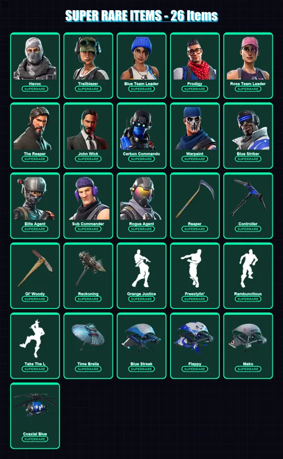 [PC/XBOX/PSN] | Havoc | Trailblazer | Blue Team Leader | Prodigy | Rose Team Leader | 126 skin | 130 pickaxe | 99 emote | 111 glider | Lv1129