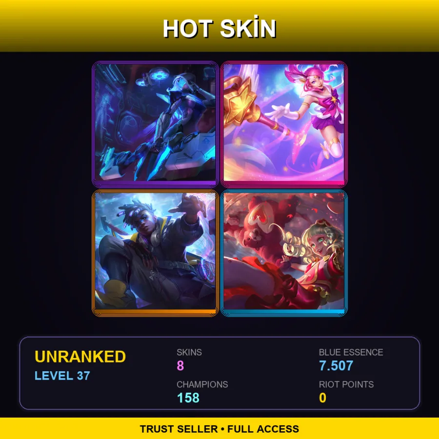 SG | Lv37 | Unranked | 8 Skin | 158 Champ — LoL account