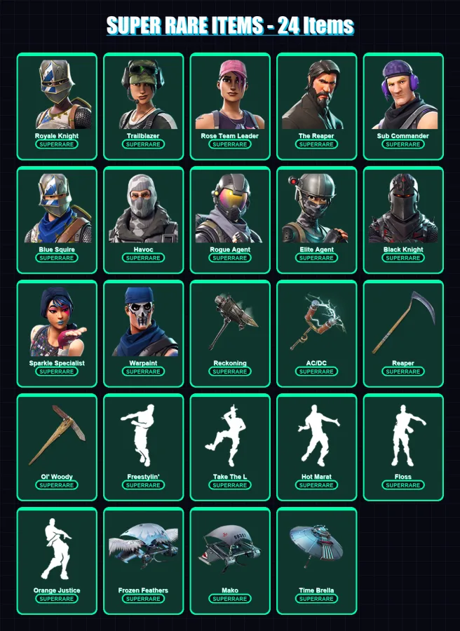 [PC/PSN] | Royale Knight | Trailblazer | Rose Team Leader | The Reaper | Sub Commander | 106 skin | 99 pickaxe | 93 emote | 98 glider | Lv1594