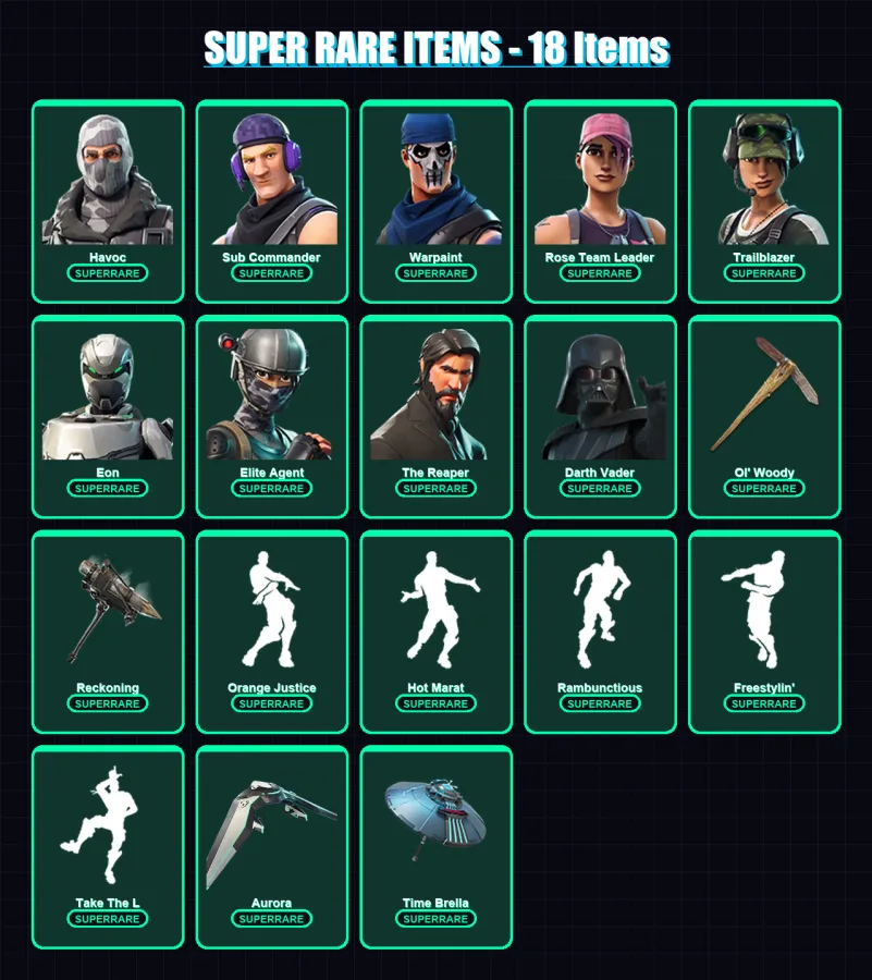 [PC/XBOX/PSN] | Havoc | Sub Commander | Warpaint | Rose Team Leader | Trailblazer | 192 skin | 186 pickaxe | 207 emote | 177 glider | Lv2464