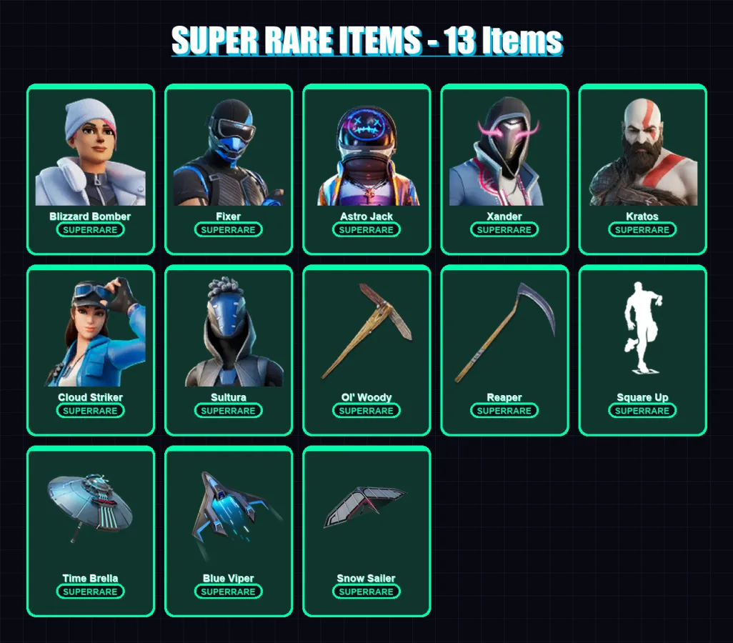 [PC] | Blizzard Bomber | Fixer | Astro Jack | Xander | Kratos | 159 skin | 192 pickaxe | 129 emote | 157 glider | Lv2252