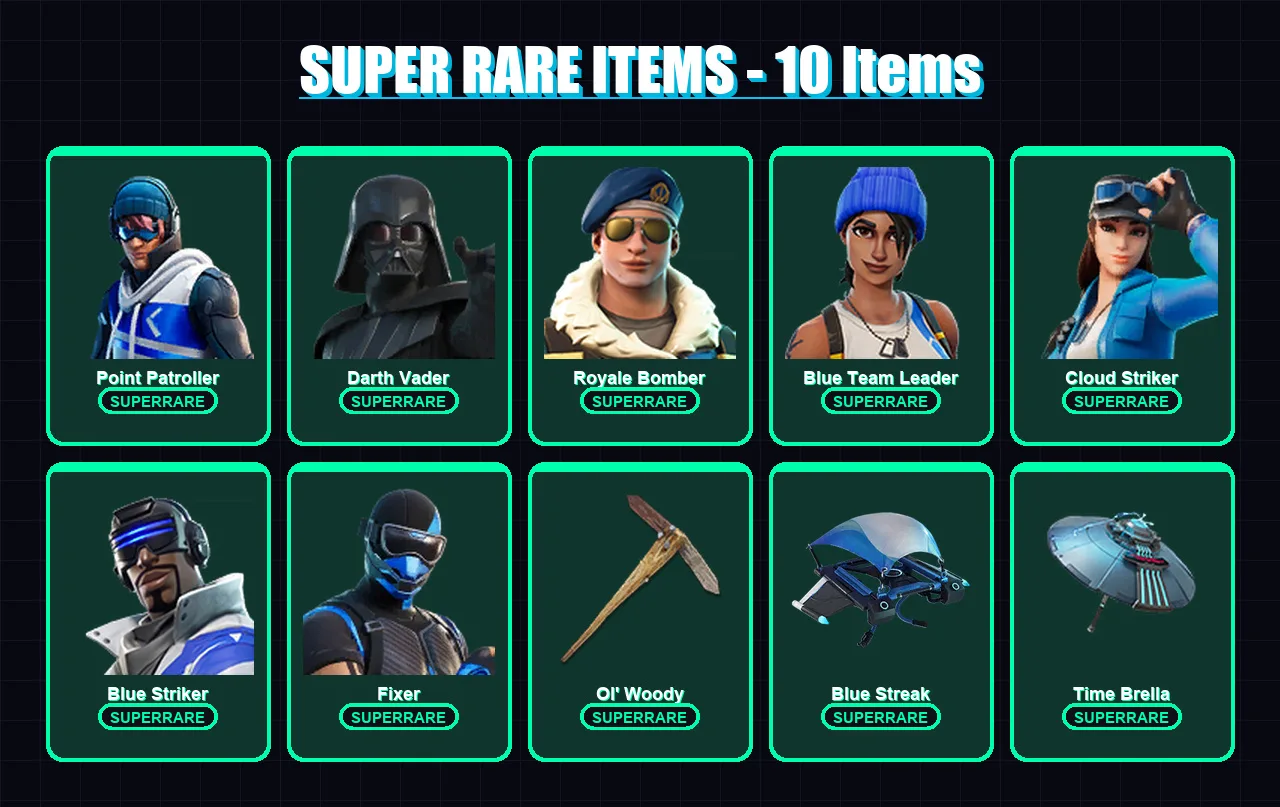 [PC/PSN] | Point Patroller | Darth Vader | Royale Bomber | Blue Team Leader | Cloud Striker | 109 skin | 160 pickaxe | 138 emote | 141 glider | Lv25