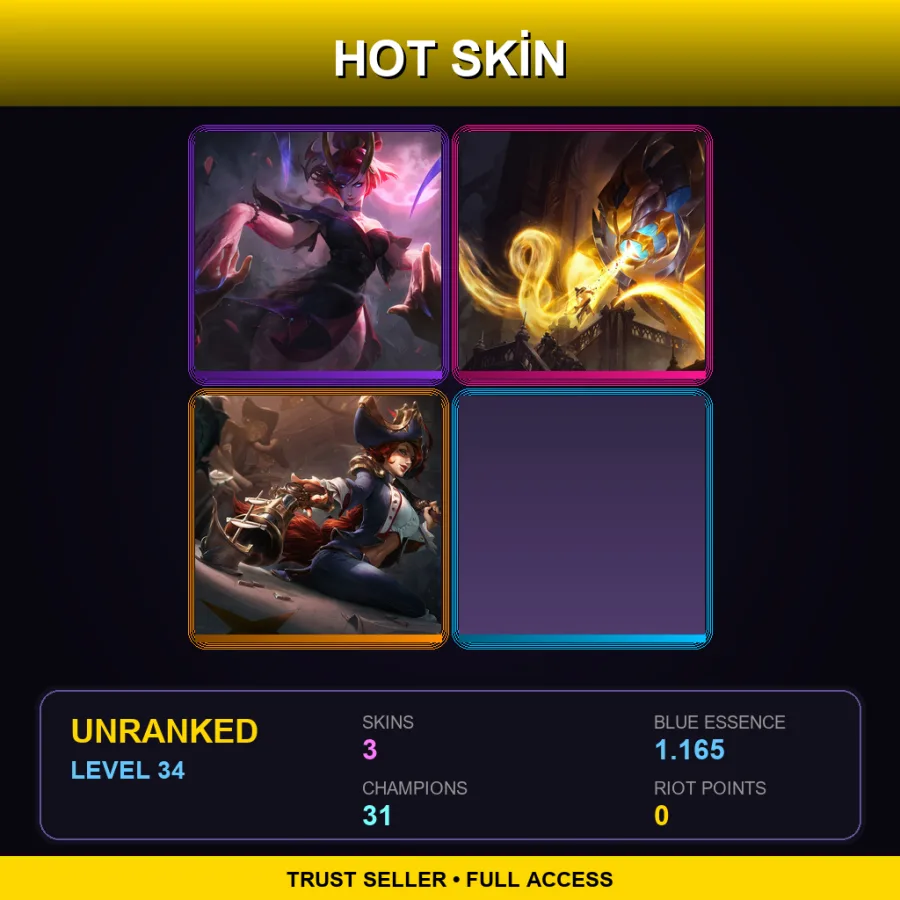 EUW | Lv34 | Unranked | 3 Skin | 31 Champ