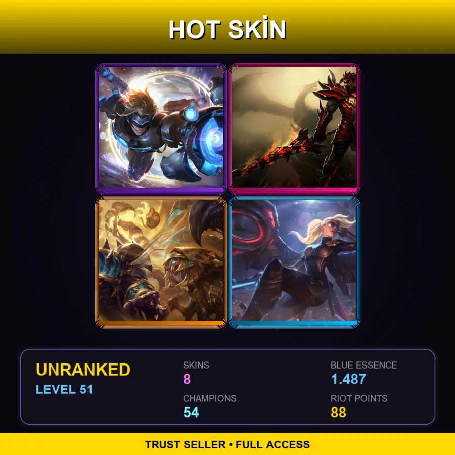 TR | Lv51 | Unranked | 8 Skin | 54 Champ — LoL account
