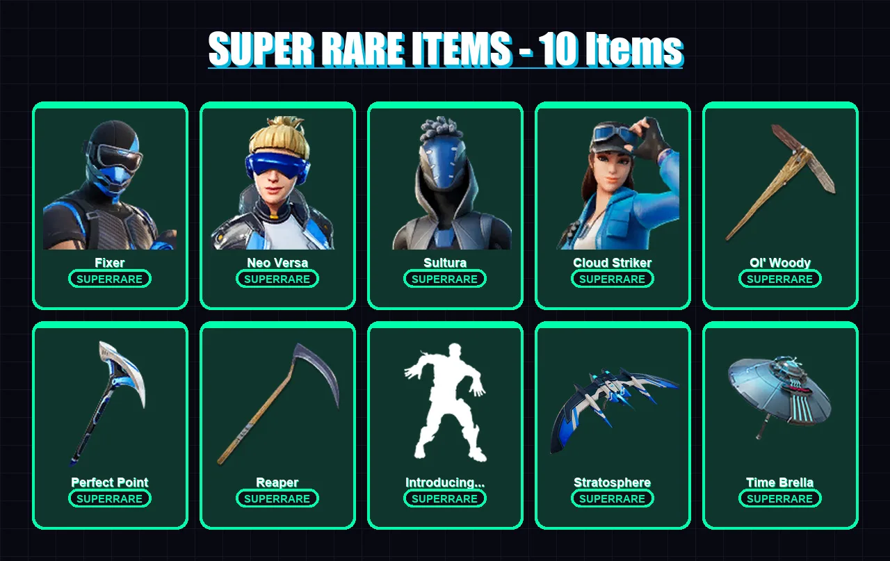 [PS4/PS5/XBOX/PC] | Fixer | Neo Versa | Sultura | Cloud Striker | Menace | 84 skin | 106 pickaxe | 84 emote | 93 glider | Lv1314