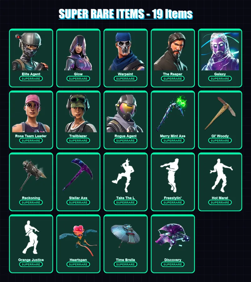 [PC] | Elite Agent | Glow | Warpaint | The Reaper | Galaxy | 91 skin | 75 pickaxe | 124 emote | 75 glider | Lv1100