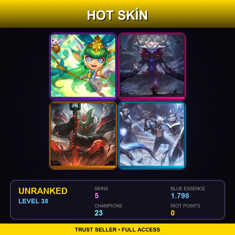 ME | Lv38 | Unranked | 5 Skin | 23 Champ — LoL account