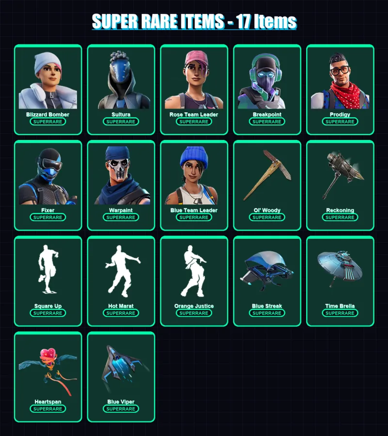 [PC/XBOX] | Blizzard Bomber | Sultura | Rose Team Leader | Breakpoint | Prodigy | 204 skin | 192 pickaxe | 153 emote | 147 glider | Lv1699