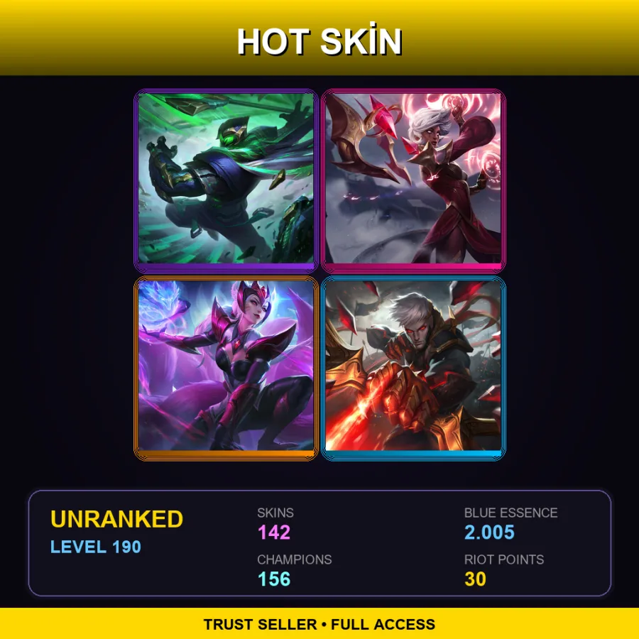 EUNE | Lv190 | Unranked | 142 Skin | 156 Champ — LoL account