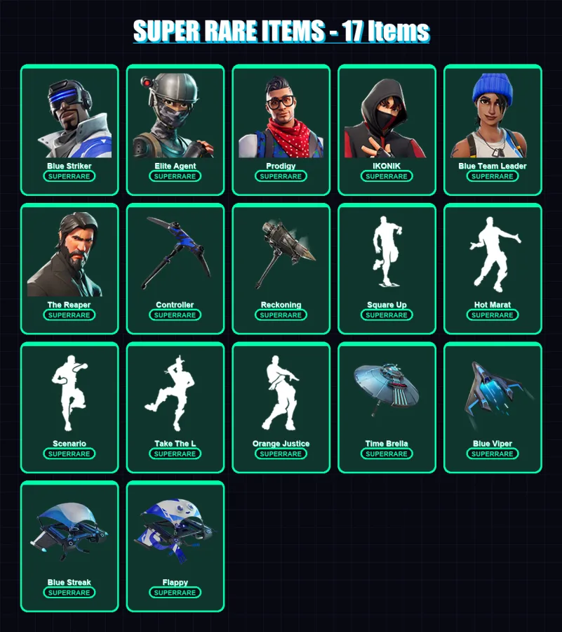 [PS4/PS5/XBOX/PC] | Blue Striker | Elite Agent | Prodigy | IKONIK | Blue Team Leader | 66 skin | 89 pickaxe | 76 emote | 96 glider | Lv1666 — Fortnite account