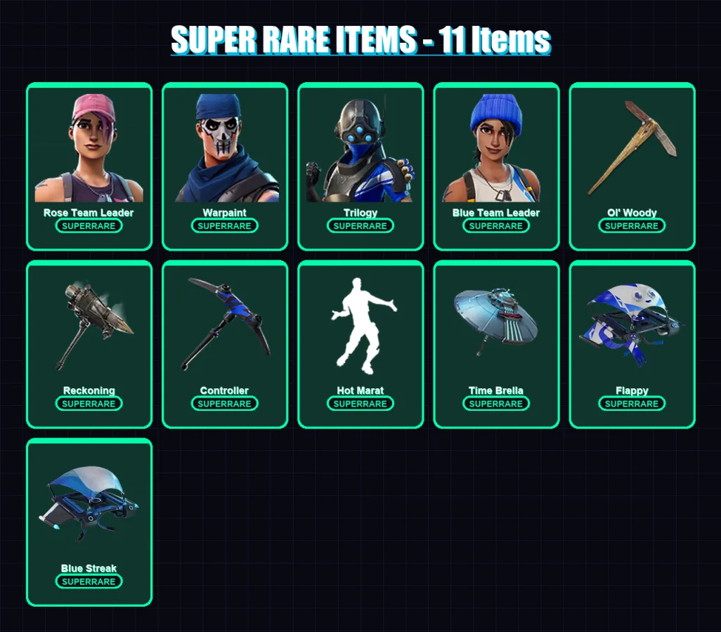[PS4/PS5/XBOX/PC] | Rose Team Leader | Warpaint | Trilogy | Blue Team Leader | Catalyst | 30 skin | 25 pickaxe | 35 emote | 29 glider | Lv256 — Fortnite account