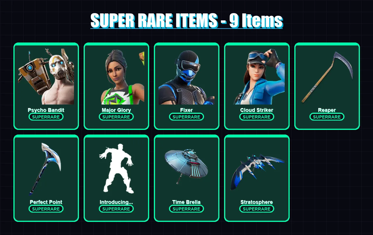 [PC/XBOX/PSN] | Psycho Bandit | Major Glory | Fixer | Cloud Striker | Joey | 268 skin | 249 pickaxe | 160 emote | 149 glider | Lv2651
