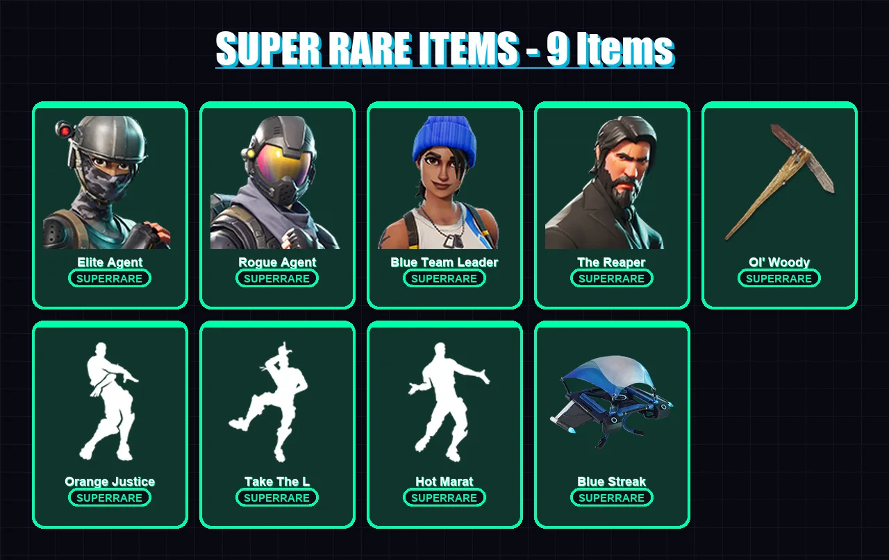 [PS4/PS5/XBOX/PC] | Elite Agent | Rogue Agent | Blue Team Leader | The Reaper | The Visitor | 38 skin | 31 pickaxe | 33 emote | 31 glider | Lv390