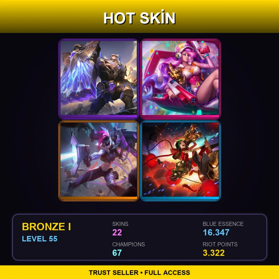 EUW | Lv55 | Bronze I | 22 Skin | 67 Champ