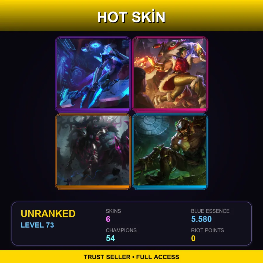 LAN | Lv73 | Unranked | 6 Skin | 54 Champ — LoL account
