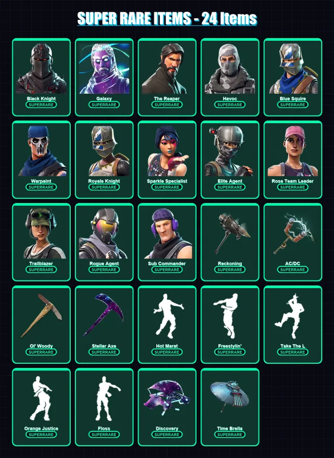 [PC/PSN] | Black Knight | Galaxy | The Reaper | Havoc | Blue Squire | 90 skin | 49 pickaxe | 67 emote | 62 glider | Lv737 — Fortnite account