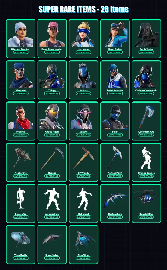 [PC/XBOX] | Blizzard Bomber | Rose Team Leader | Neo Versa | Cloud Striker | Darth Vader | 242 skin | 280 pickaxe | 223 emote | 226 glider | Lv3606