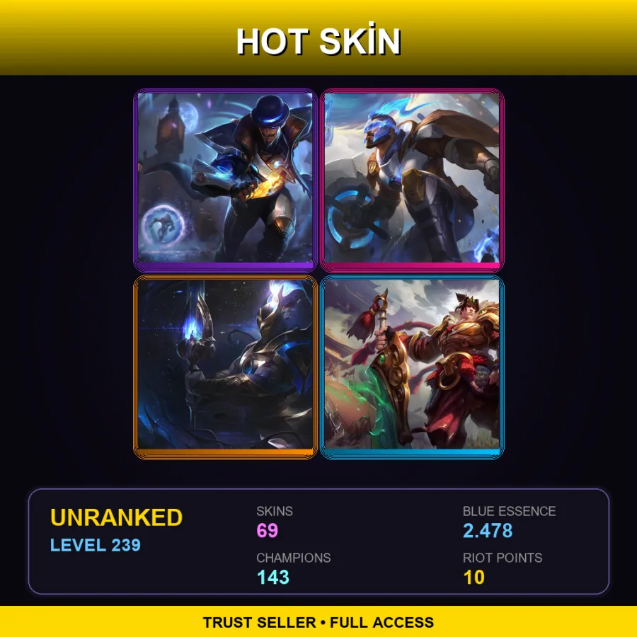 EUNE | Lv239 | Unranked | 69 Skin | 143 Champ — LoL account