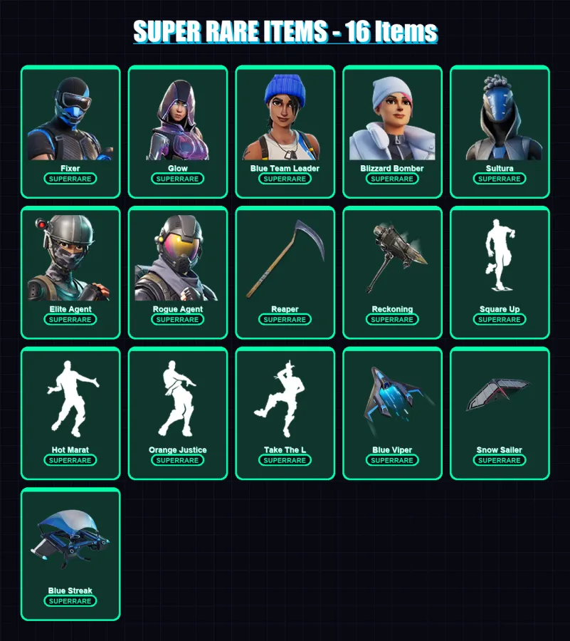 [PS4/PS5/XBOX/PC] | Fixer | Glow | Blue Team Leader | Blizzard Bomber | Sultura | 82 skin | 66 pickaxe | 62 emote | 59 glider | Lv737