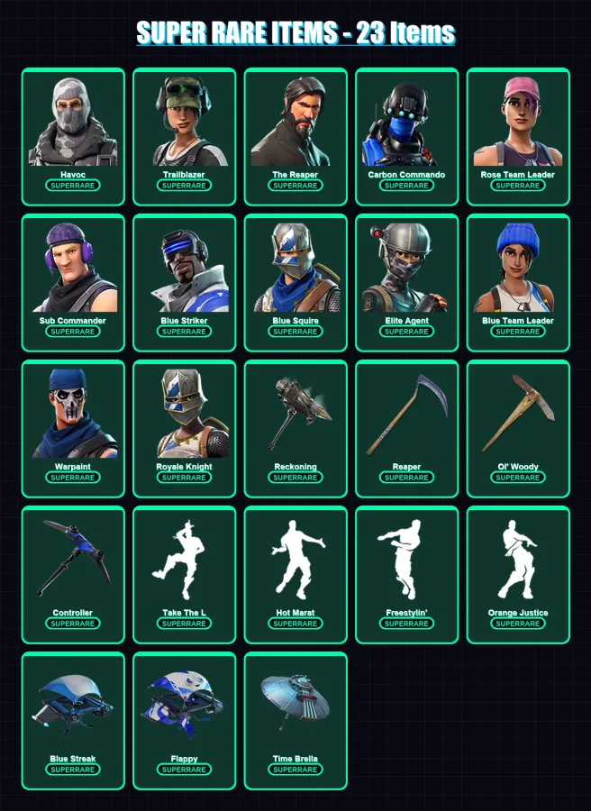 [PC] | Havoc | Trailblazer | The Reaper | Carbon Commando | Rose Team Leader | 149 skin | 140 pickaxe | 117 emote | 116 glider | Lv1175