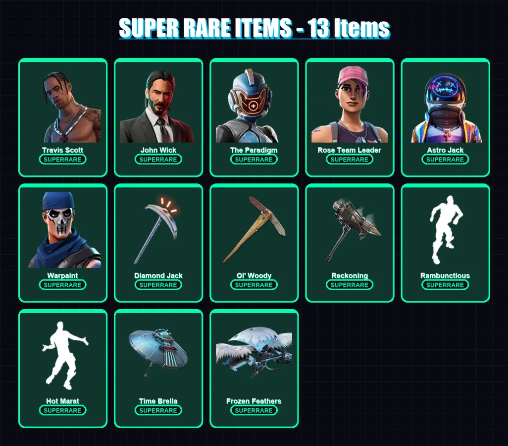 [PS4/PS5/XBOX/PC] | Travis Scott | John Wick | The Paradigm | Rose Team Leader | Astro Jack | 166 skin | 104 pickaxe | 114 emote | 94 glider | Lv118