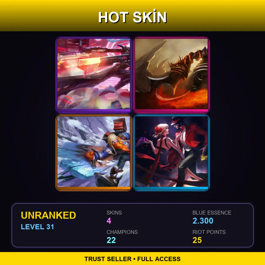 EUNE | Lv31 | Unranked | 4 Skin | 22 Champ — LoL account