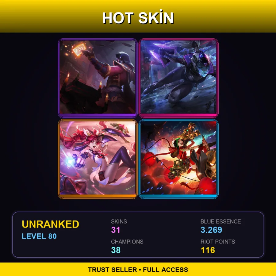 LAN | Lv80 | Unranked | 31 Skin | 38 Champ — LoL account