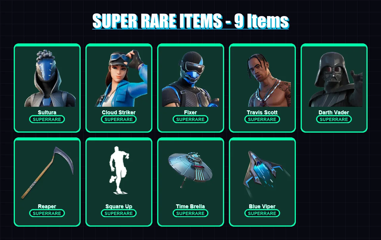 [PS4/PS5/XBOX/PC] | Sultura | Cloud Striker | Fixer | Travis Scott | Darth Vader | 293 skin | 333 pickaxe | 245 emote | 269 glider | Lv4617