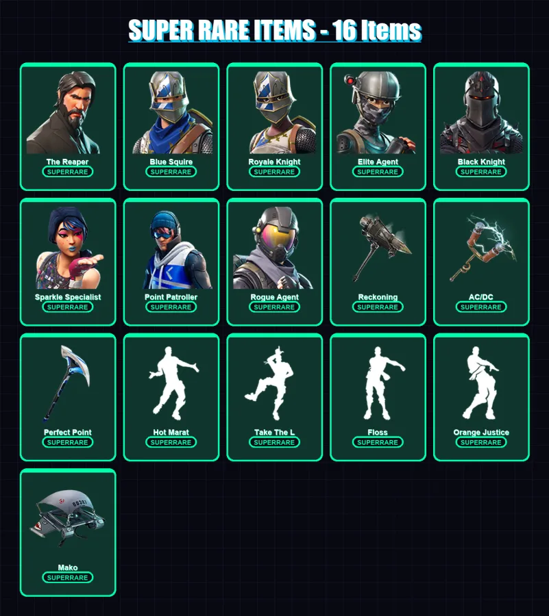 [PS4/PS5/XBOX/PC] | The Reaper | Blue Squire | Royale Knight | Elite Agent | Black Knight | 102 skin | 84 pickaxe | 97 emote | 92 glider | Lv1435