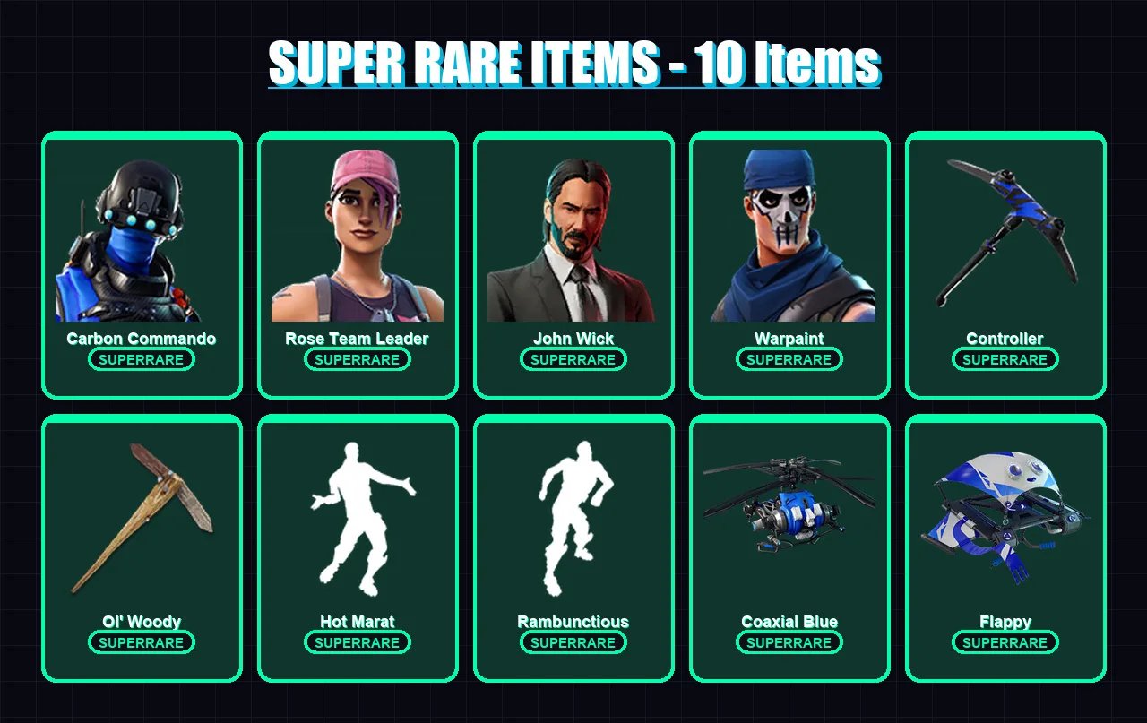 [PS4/PS5/XBOX/PC] | Carbon Commando | Rose Team Leader | John Wick | Warpaint | Sentinel | 20 skin | 13 pickaxe | 22 emote | 22 glider | Lv130 — Fortnite account