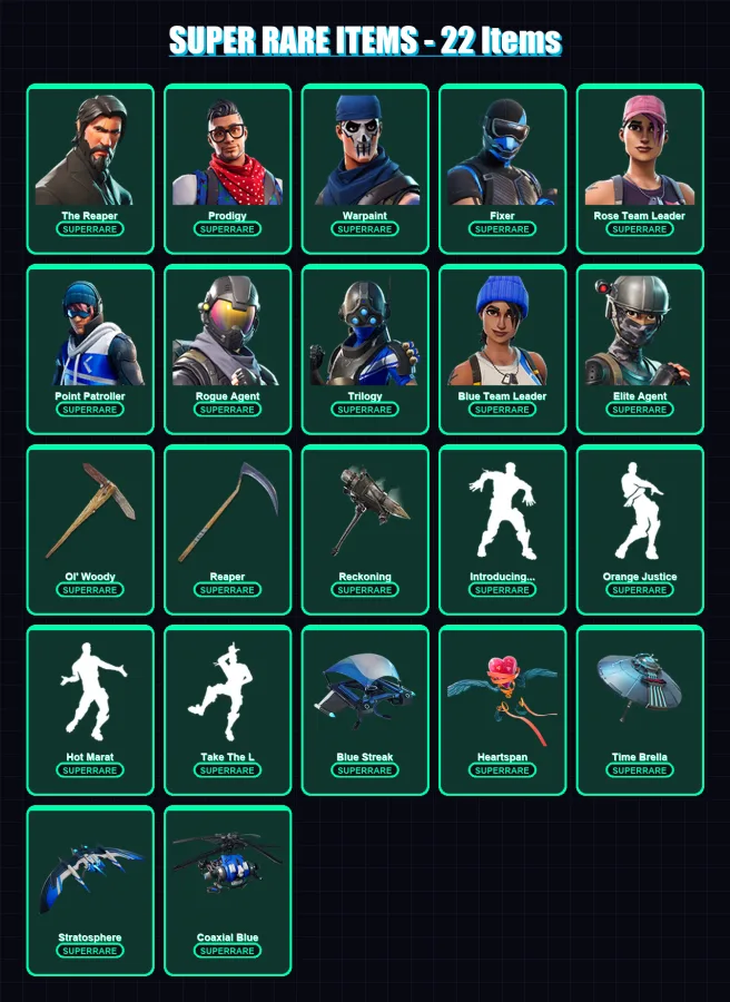 [PS4/PS5/XBOX/PC] | The Reaper | Prodigy | Warpaint | Fixer | Rose Team Leader | 172 skin | 154 pickaxe | 142 emote | 138 glider | Lv1732
