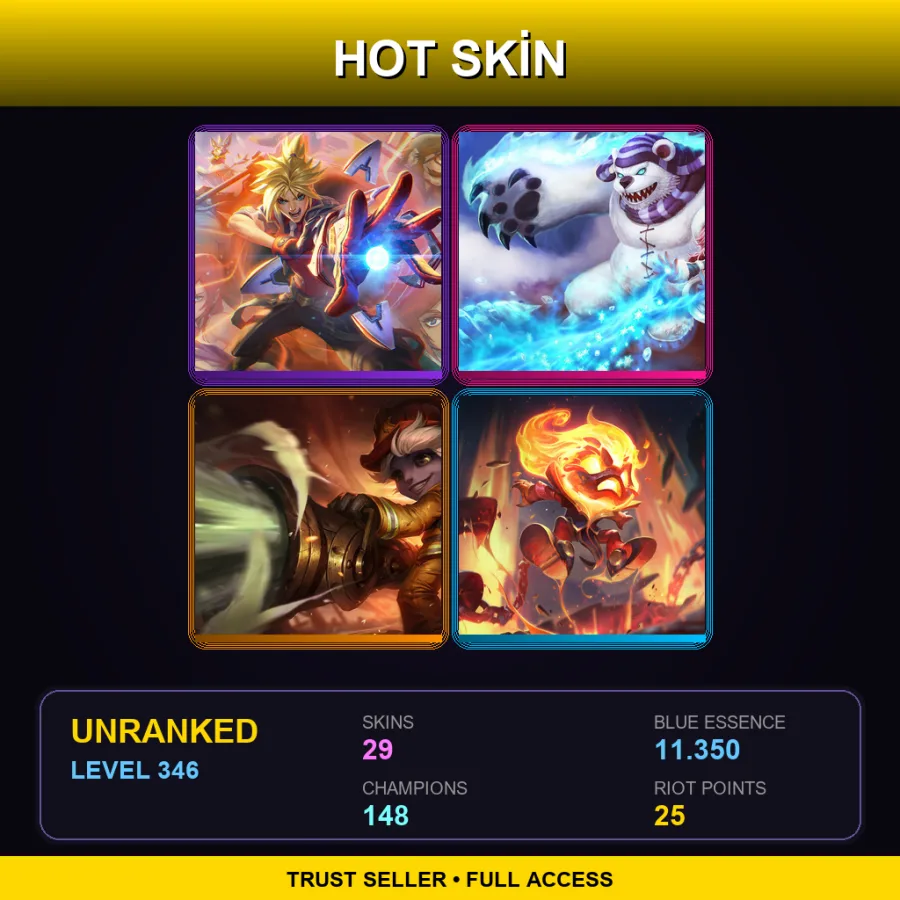 LAN | Lv346 | Unranked | 29 Skin | 148 Champ — LoL account