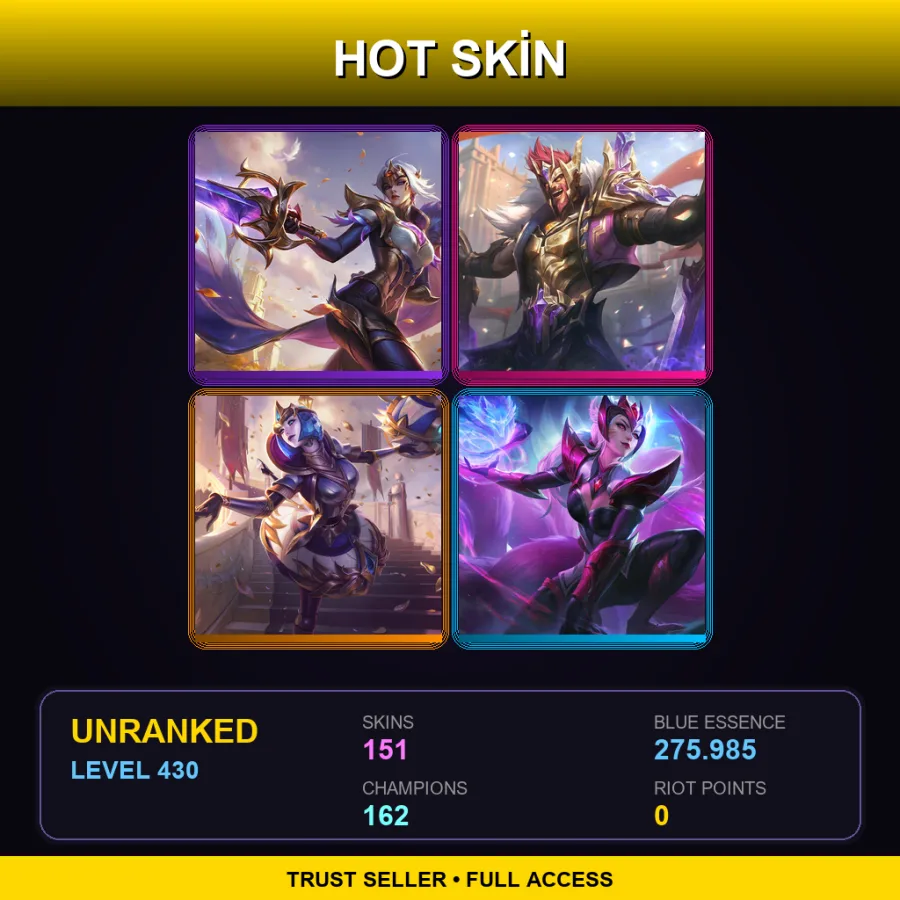 SG | Lv430 | Unranked | 151 Skin | 162 Champ — LoL account
