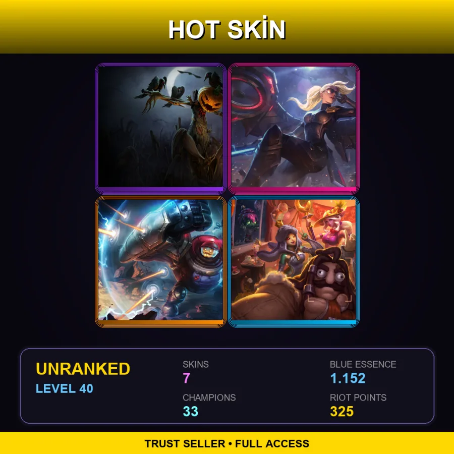 EUW | Pumpkinhead Fiddlesticks | Riot Kayle | Riot Blitzcrank | Definitely Not Udyr | 7 Skin | 33 Champ | Lv40