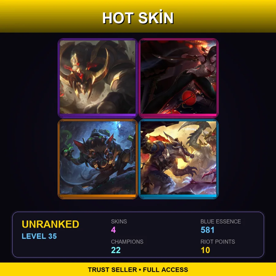 EUW | Lv35 | Unranked | 4 Skin | 22 Champ