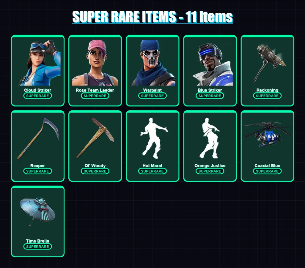[PC/XBOX] | Cloud Striker | Rose Team Leader | Warpaint | Blue Striker | Drift | 108 skin | 112 pickaxe | 113 emote | 117 glider | Lv1602