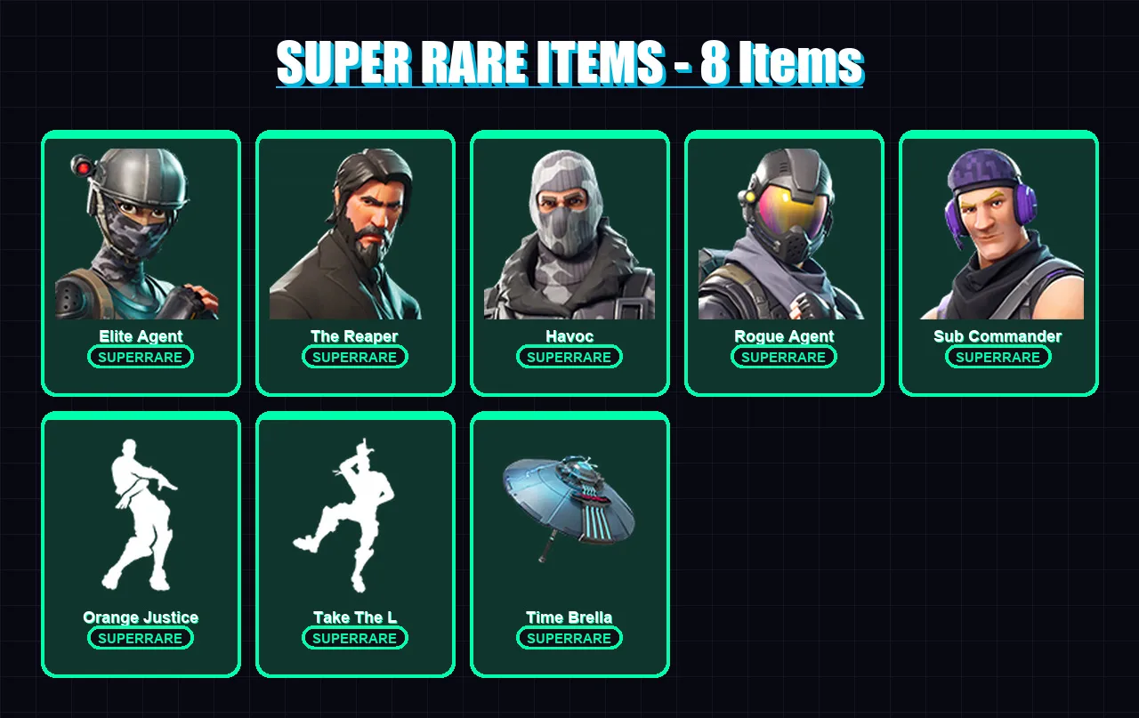 [PC/XBOX/PSN] | Elite Agent | The Reaper | Havoc | Rogue Agent | Sub Commander | 51 skin | 69 pickaxe | 63 emote | 71 glider | Lv1176