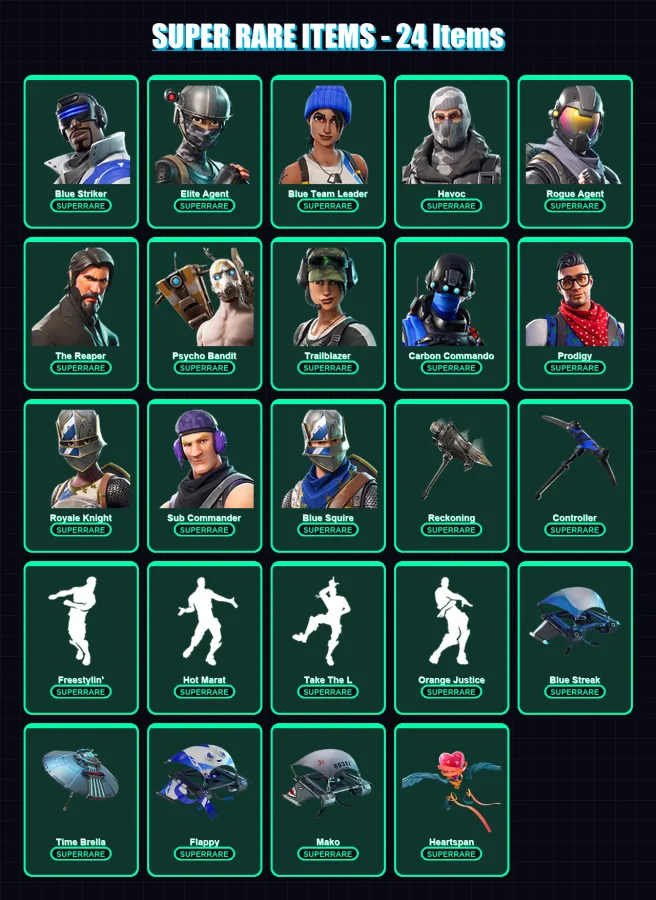[PC/XBOX/PSN] | Blue Striker | Elite Agent | Blue Team Leader | Havoc | Rogue Agent | 127 skin | 103 pickaxe | 108 emote | 108 glider | Lv1630
