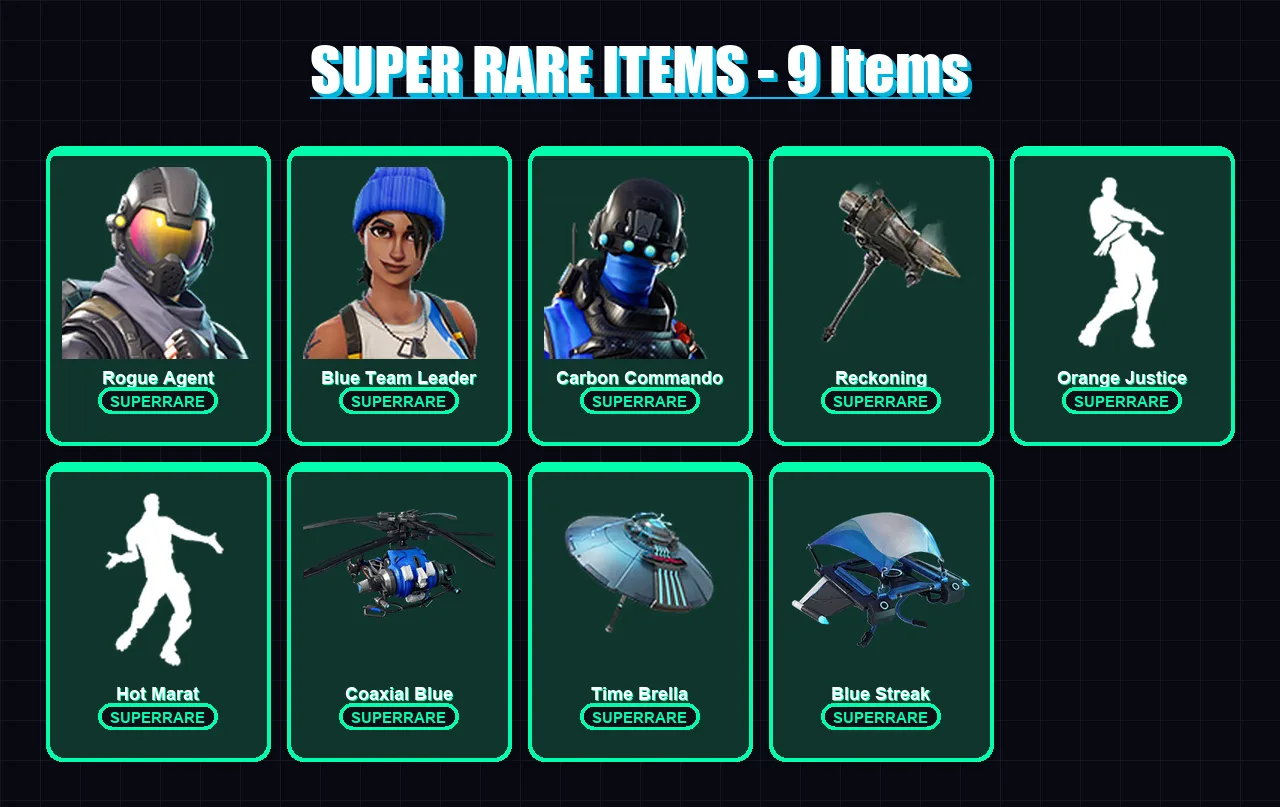 [PC/XBOX] | Rogue Agent | Blue Team Leader | Carbon Commando | Lynx | Midas | 43 skin | 45 pickaxe | 63 emote | 55 glider | Lv707